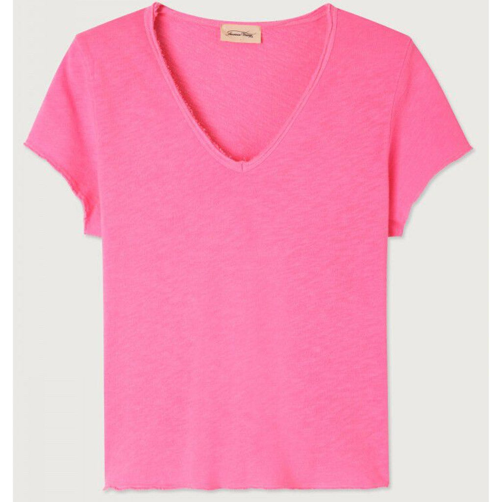 American Vintage Sonoma Cotton V Neck Tee - FLURO Acid Pink - Collector Store