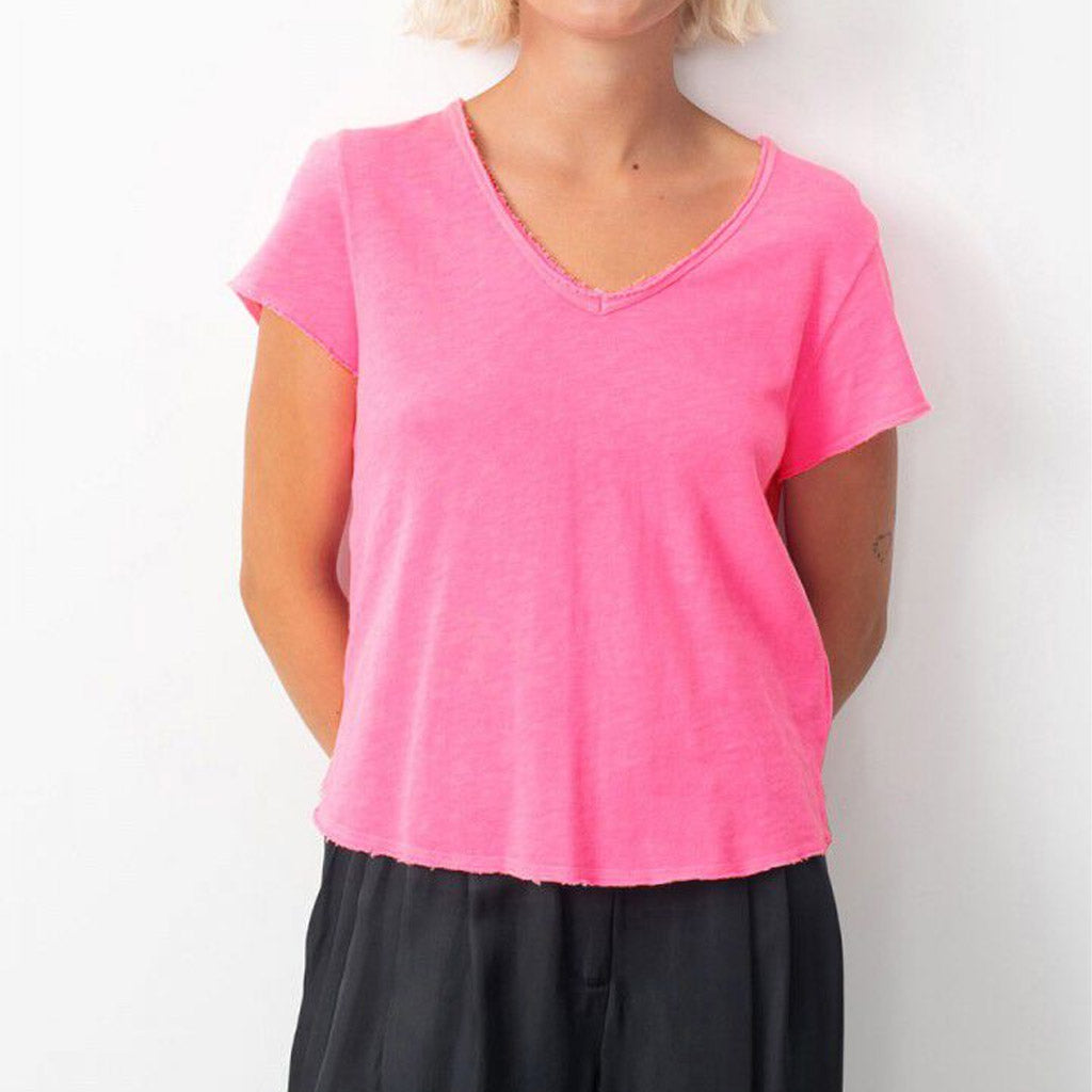 American Vintage Sonoma Cotton V Neck Tee - FLURO Acid Pink - Collector Store