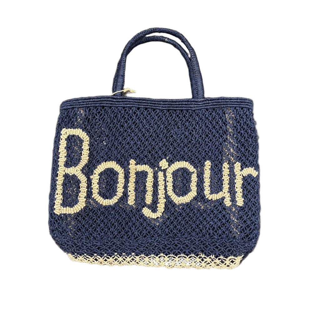 The Jacksons - BONJOUR Woven Jute Bag - Indigo - Natural - Collector Store