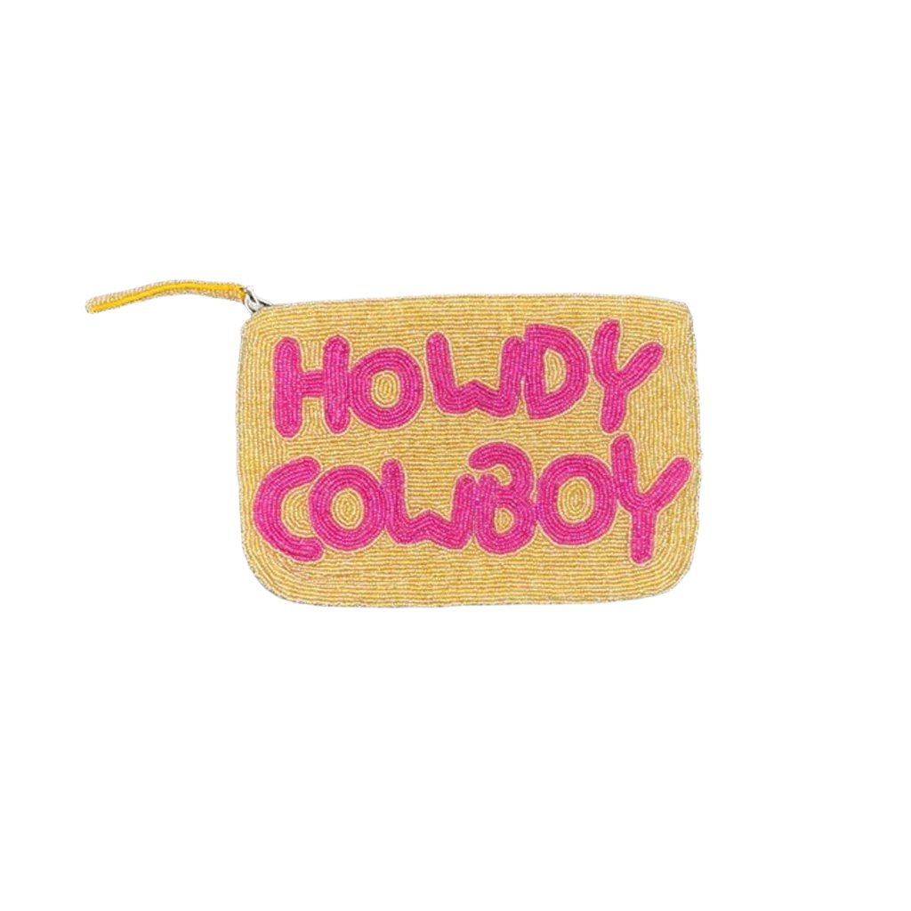 Jacksons - HOWDY COWBOY beaded purse - Gold - Pink - Collector Store