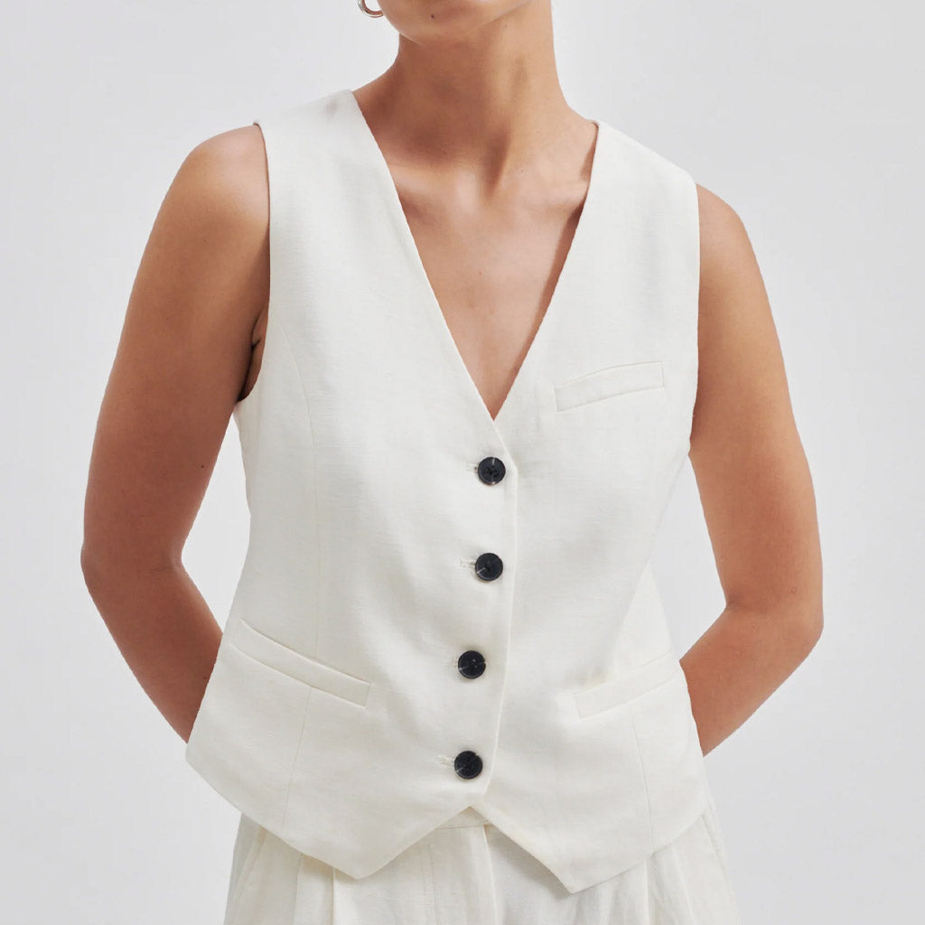 Second Female Lino Linen Vest - Antique White - Collector Store