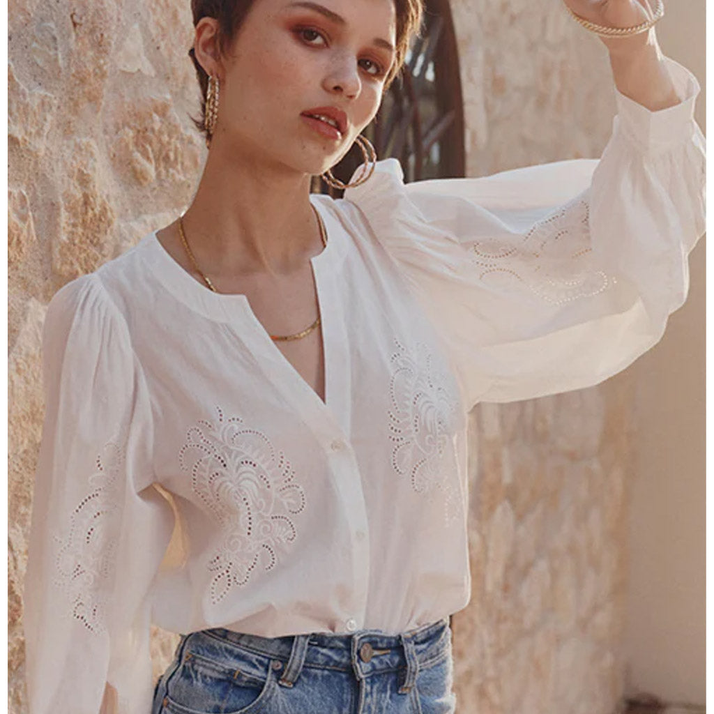 Marie Louise De Monterey - Moroccan Lace Blouse - Chalk - Collector Store