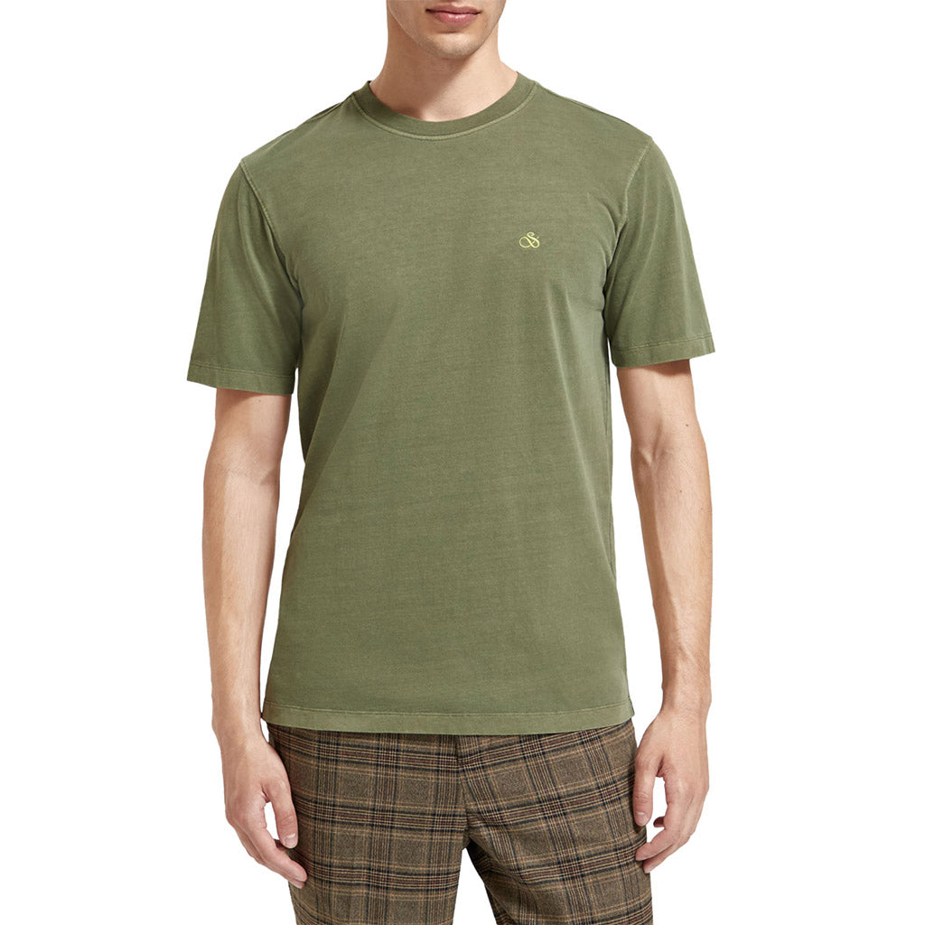 Scotch & Soda : Regular-fit garment-dyed logo t-shirt Army - Collector Store