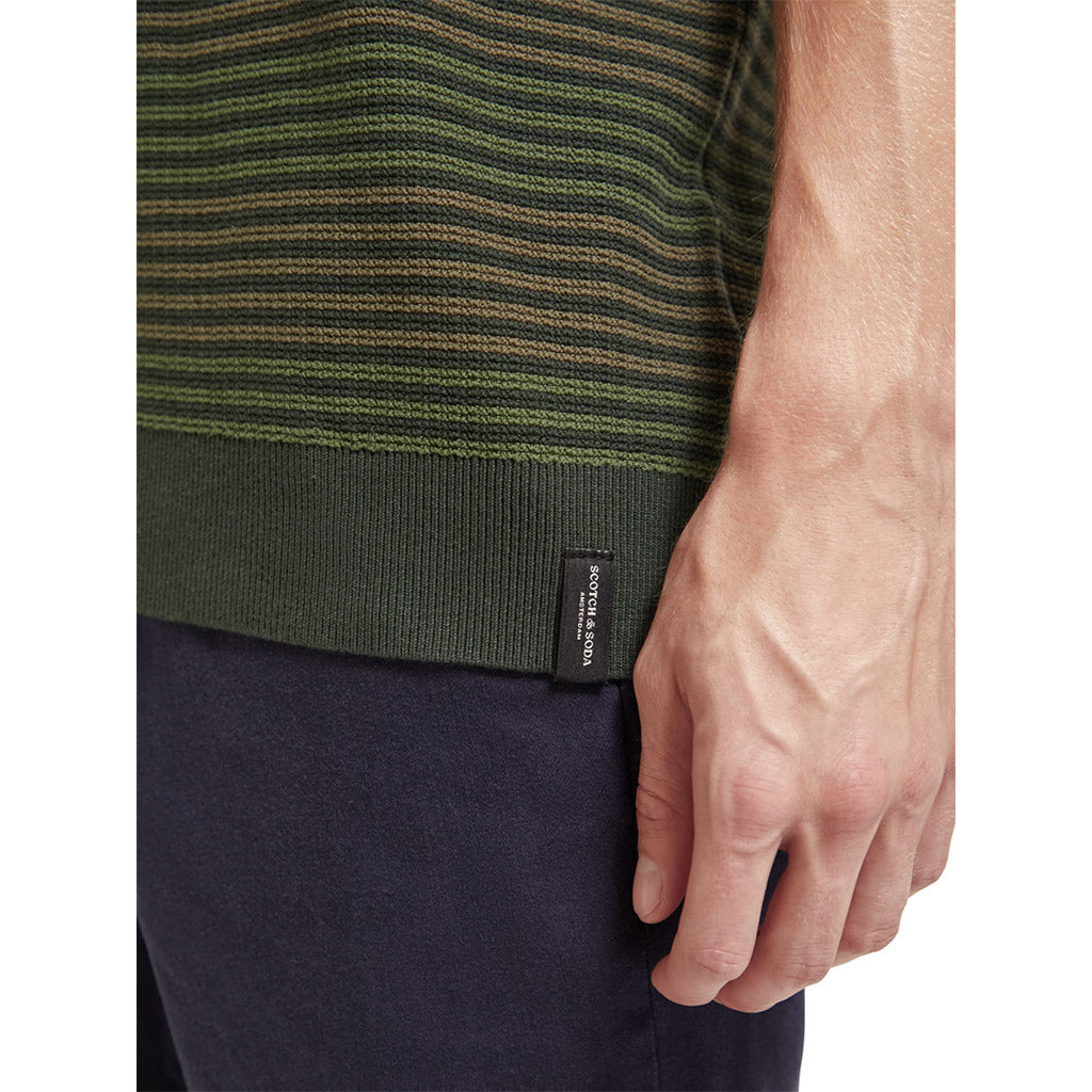 Scotch & Soda : Knitted striped polo shirt Military - Collector Store