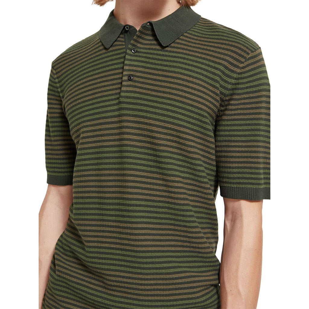 Scotch & Soda : Knitted striped polo shirt Military - Collector Store