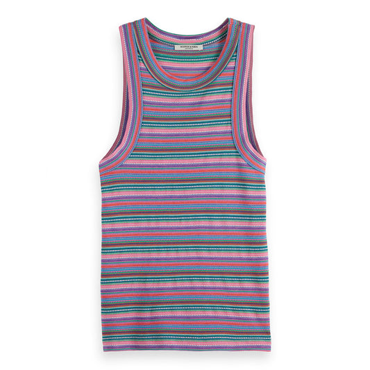 Scotch & Soda Textured striped racerback tank top Beach Stripe - Collector Store