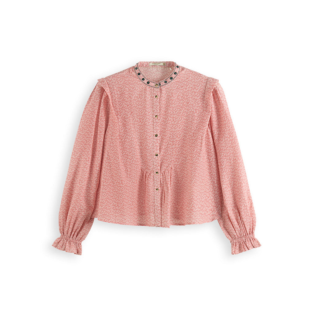 Scotch & Soda Printed shirt with shoulder detail Coral - Collector Store