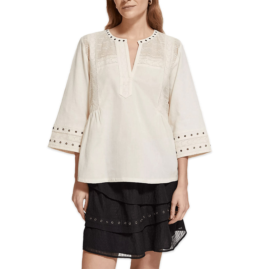 Scotch & Soda Top with eyelet details Soft Ice - Collector Store