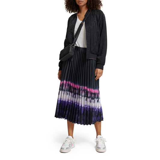 Scotch & Soda : Printed pleated high-rise midi skirt DipDye - Collector Store